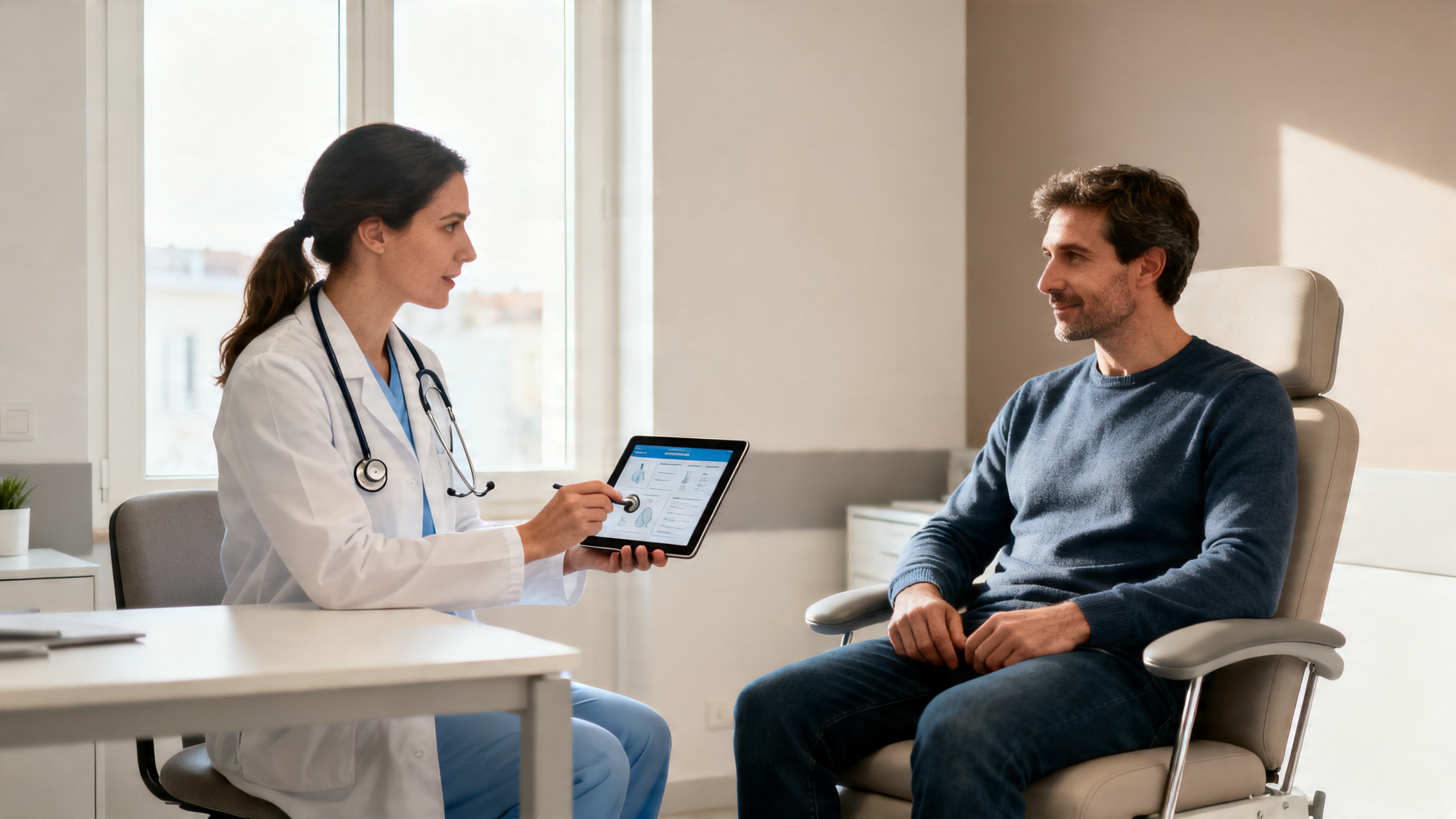 Cabinet de médecine du travail à Lyon avec médecin réalisant une visite d'information et de prévention